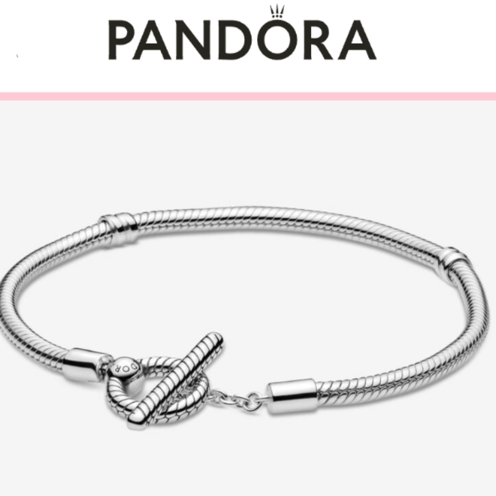 ʕ·ᴥ·ʔ Authentic Pandora Moments T-bar Snake Silver Chain Bracelet - 599082COO